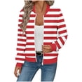 thumbnail image 1 of Womens Fashion Outerwear Winter Fashion Casual Striped Pocket Zipper Jacket Cardigan Top S, 1 of 5