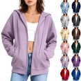 thumbnail image 1 of Womens Fashion Outerwear Zip Up Hoodie Oversized Long Sleeve Drawstring Hooded Sweatshirt Jacket with Pockets M, 1 of 8