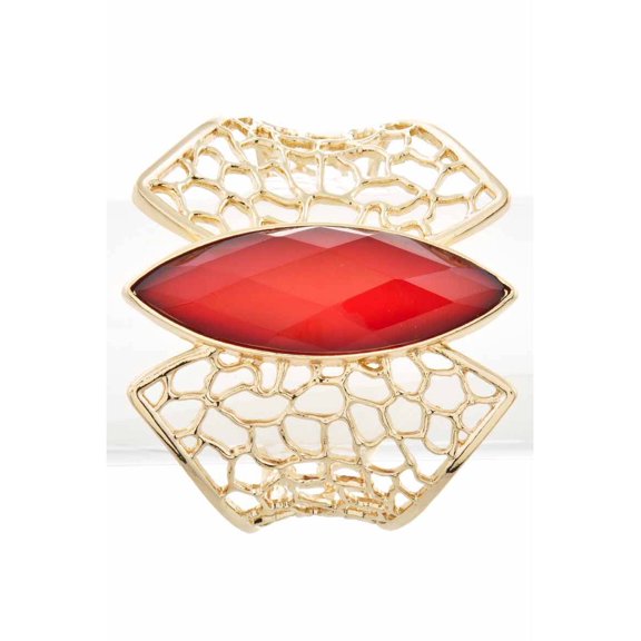 Womens Fashion Pear Stone Side Wing Cutoff Bangle Bracelet - Red