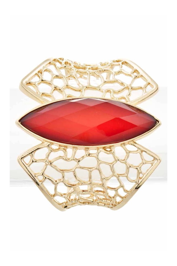 Womens Fashion Pear Stone Side Wing Cutoff Bangle Bracelet - Red