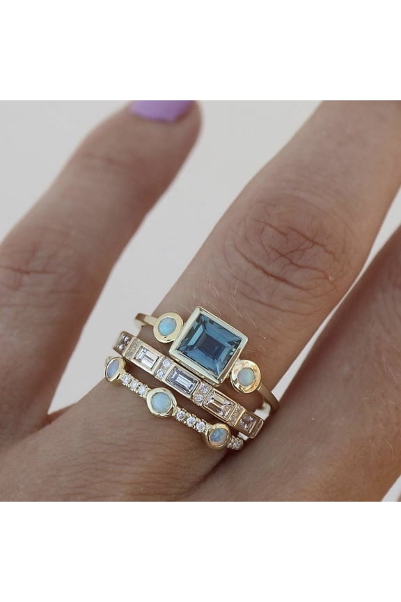 Womens Fashion Personalized Gemstone Alloy Ring Set, Electroplated Imitation Gold, 3-Piece Set