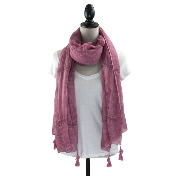 Womens Fashion Plaid Tassel Garment Dye Cotton Scarf Soft Shawls Wrap (Rose)