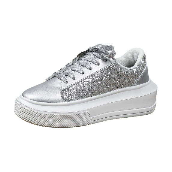 Womens Fashion Platform Glitter Sneakers High Top Sparkly Lace Flats Running Bling Tennis Shoes for Women