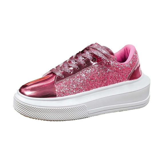 Womens Fashion Platform Glitter Sneakers High Top Sparkly Lace Flats Running Bling Tennis Shoes for Women