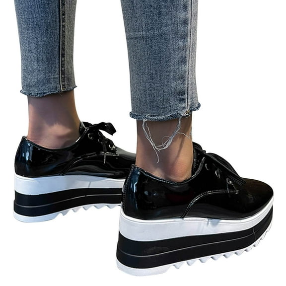 Womens Fashion Platform Shoes Casual Faux Leather Lace up Shoes Non Slip Slip On Comfortable Shoes