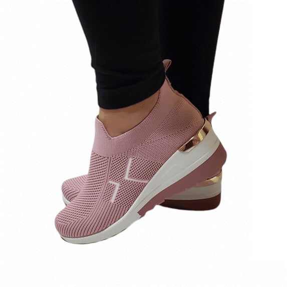 Womens Fashion Platform Trainers Ladies Sneakers Slip On Walking Gym Shoes Pink 7.5