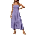 thumbnail image 1 of Womens Fashion Pleated Boho Tube Long Dress Summer Trendy Olyvenn Camis Sleeveless Prom Dress Trendy Off Shoulder Elegant Solid Sundress Smocked Tiered Beach Loose Casual Smocked Purple 14, 1 of 9