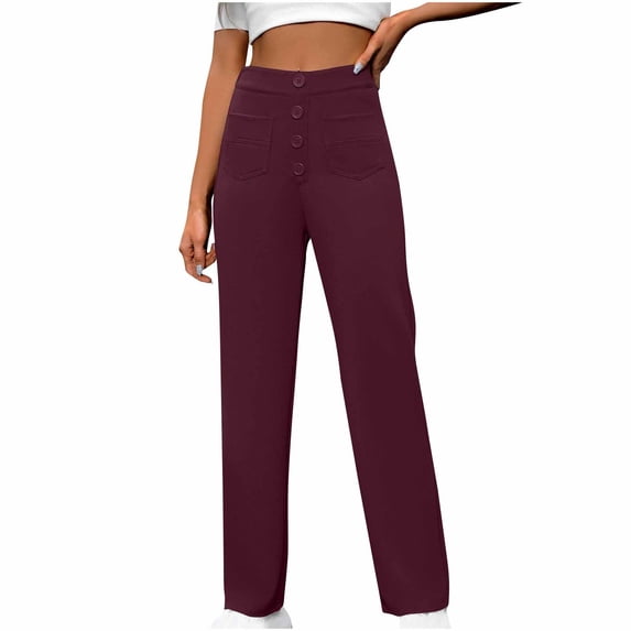 Womens Fashion Plus Size Casual Pants High Waist Fashion Casual Temperament Pockets Solid Color Elastic Waist Long Pants Up to 65% off!