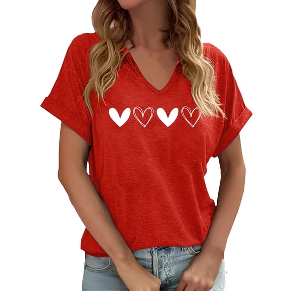 Womens Fashion Print T Shirt Loose Crewneck Casual Top Blouse Tee Shirt Ladies Clothes Red XL
