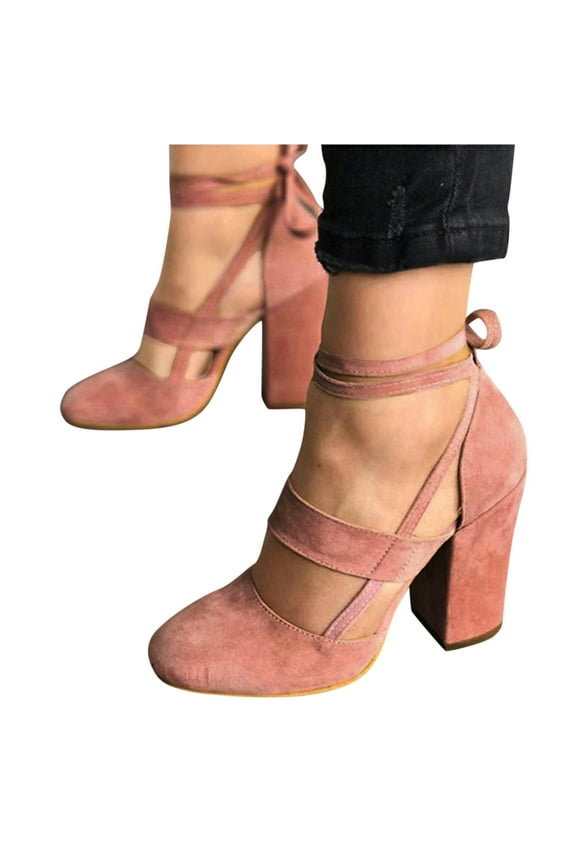 Womens Fashion Pumps Shoes Block Heeled Prom Dress Shoes Zipper Back Round Toe Heels