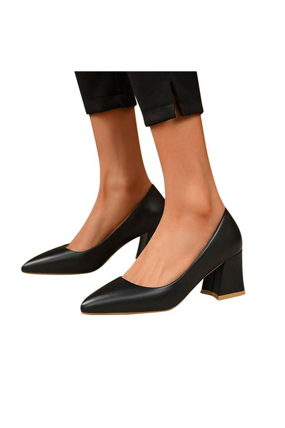 Womens Fashion Pumps Shoes Chunky Block Heels Pointed Toe Slip On Work Shoes Formal Dress Shoes