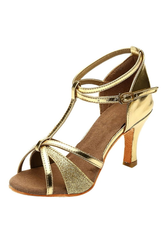 Womens Fashion Pumps Shoes Sequin Strap Wedding Dress Shoes Block Heeled Latin Dance Shoes