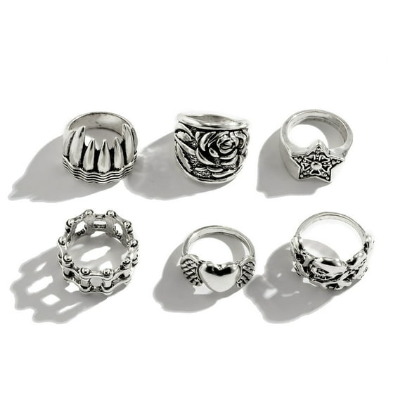 Womens Fashion Punk Ring Set: Alloy Metal Rhinestone Skull Snake Rings, Retro  Ethnic Geometry Statement Rings for Women