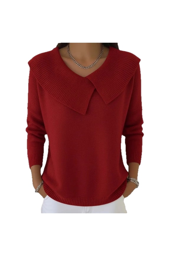 Womens Fashion Retro Solid Color Collared Knit Sweater, Women's Knitted Collared Sweaters, Winter Pullover Tops