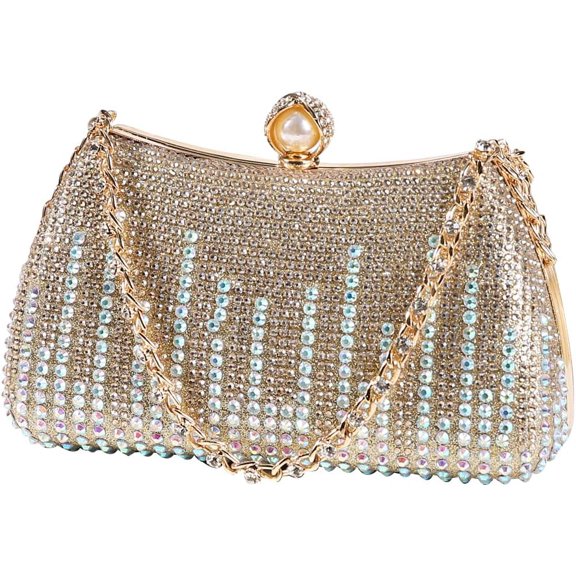 Womens Fashion Rhinestone Evening Handbag with Chain Shiny Tote Clutch Bag