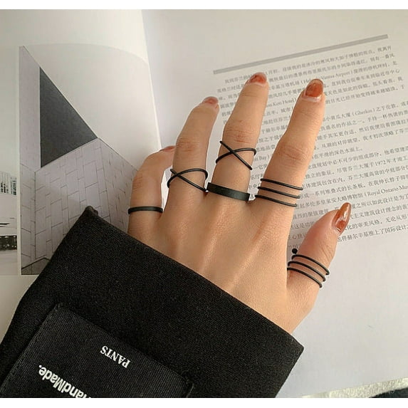 Womens Fashion Ring Set: 6 Geometric Cross Rings, Plated Alloy, Casual Style, Stackable Knuckle Rings for Women