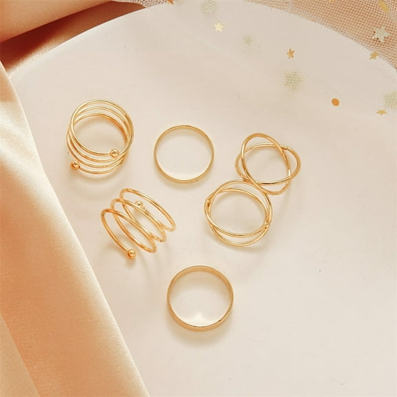Womens Fashion Ring Set: 6 Geometric Cross Rings, Plated Alloy, Casual Style, Stackable Knuckle Rings for Women