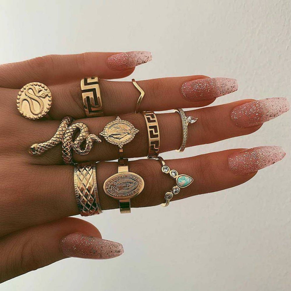 Womens Fashion Rings Set 10 Piece Alloy Stackable Diamond Shaped Rings ...