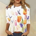 thumbnail image 1 of Womens Fashion Round Neck Floral Print Button Casual Loose 3/4 Sleeve 7/4 Sleeve Shirt T Shirt Top Womens Top Light Shirts for Women Tops Womens Women Athletic Shirt Womens Oversized Tee Athletic Top, 1 of 3