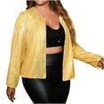 thumbnail image 1 of Womens Fashion Sequin Crop Jacket Long Sleeve Plus Size Open Front Sparkly Short Cardigan Outwear Party Outfit XL-4XL (3X-Large, Gold), 1 of 6