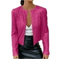 thumbnail image 1 of Womens Fashion Sequin Crop Jacket Long Sleeve Plus Size Open Front Sparkly Short Cardigan Outwear Party Outfit XL-4XL (X-Large, Hot Pink), 1 of 6