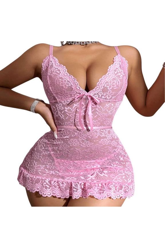 Womens Fashion Sexy Lingerie For Women Naughty Outfits Lingerie Deep V Teddy Babydoll Sexy Lace Bodysuit