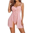 thumbnail image 1 of Womens Fashion Sexy Pajama Set For Women Plus Size Lingerie Deep V Teddy Babydoll Sexy Lace Bodysuit, 1 of 4