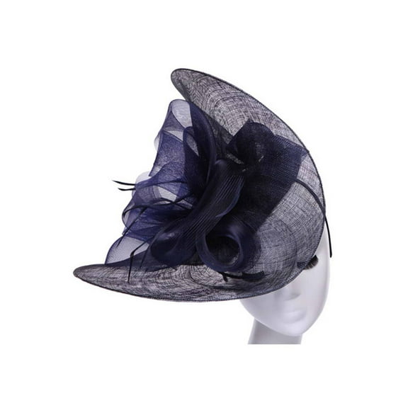 Womens Fashion Sheer Formal Sun Hat w/ Bow - Navy