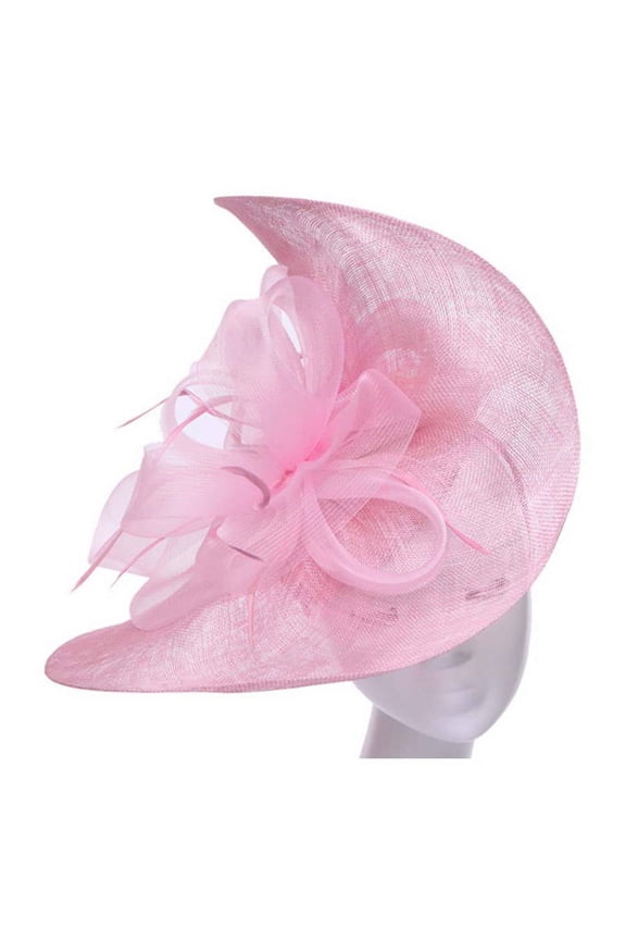 Womens Fashion Sheer Formal Sun Hat w/ Bow - Pink