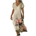 thumbnail image 1 of Womens Fashion Short Sleeve A-Line Dresses Party Summers Loose Fit Floral Print Dress V Neck, 1 of 4
