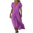 thumbnail image 1 of Womens Fashion Short Sleeve A-Line Dresses Party Summers Loose Fit Stripe Dress V Neck, 1 of 4