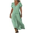 thumbnail image 1 of Womens Fashion Short Sleeve A-Line Dresses Party Summers Loose Fit Stripe Dress V Neck, 1 of 4