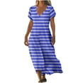 thumbnail image 1 of Womens Fashion Short Sleeve A-Line Dresses Party Summers Loose Fit Stripe Dress V Neck, 1 of 4