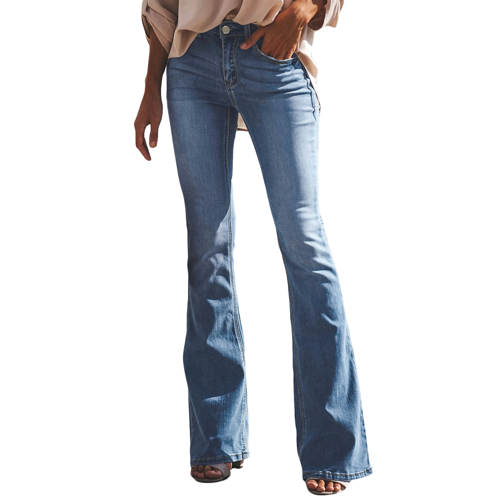 Womens Fashion Slim Fit Flare Pants Casual Flare Denim Jeans Bell Bottom Jeans for Women High Waisted Stretchy Bootcut Pants Trendy Trousers