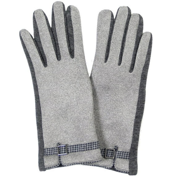 Womens Fashion Smart Touch Glove - Houndstooth Trim Grey