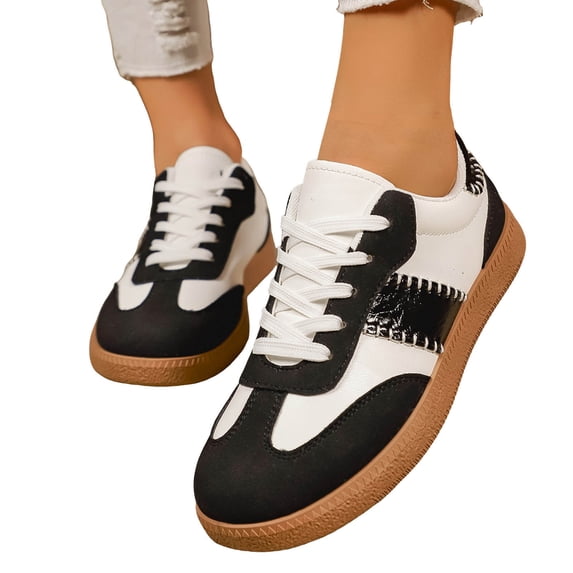 Womens Fashion Sneakers Classic Retro Skate Shoes Nonslip Sole Trainers Walking Shoes Lace up Color Block Tennis Shoes Black Size 9.5