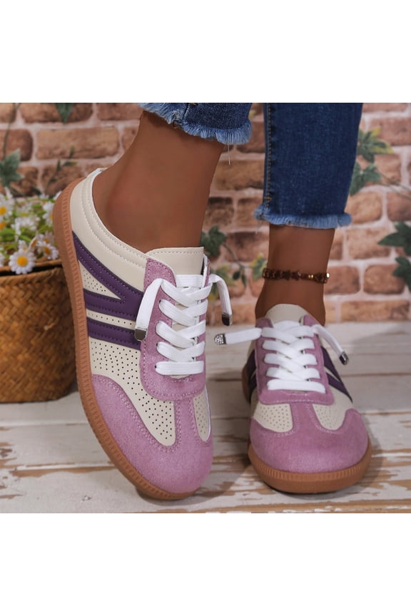 Womens Fashion Sneakers Comfortable Lace Up Walking Shoes Classic Casual Retro Gum Sole Non Slip Trainers Mesh Suede Leather Lightweight Breathable Durable Outdoor Everyday Wear,Light Purple 43(US-9)