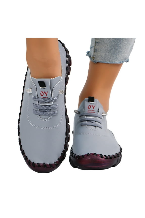 Womens Fashion Sneakers with Rubber Sole Casual Leather Lace up Walking Flat Work Shoes Spring Fall
