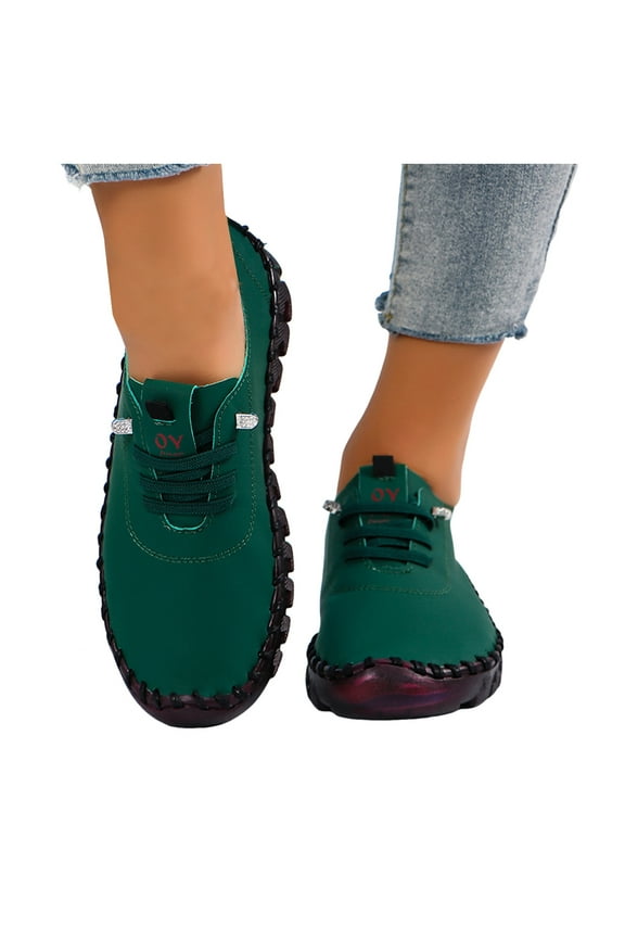 Womens Fashion Sneakers with Rubber Sole Casual Leather Lace up Walking Flat Work Shoes Spring Fall