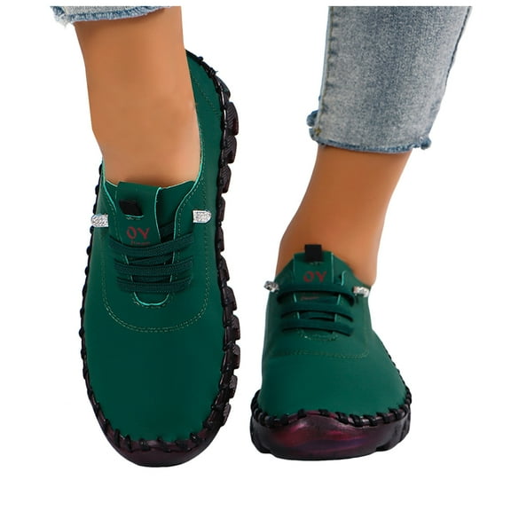 Womens Fashion Sneakers with Rubber Sole Casual Leather Lace up Walking Flat Work Shoes Spring Fall