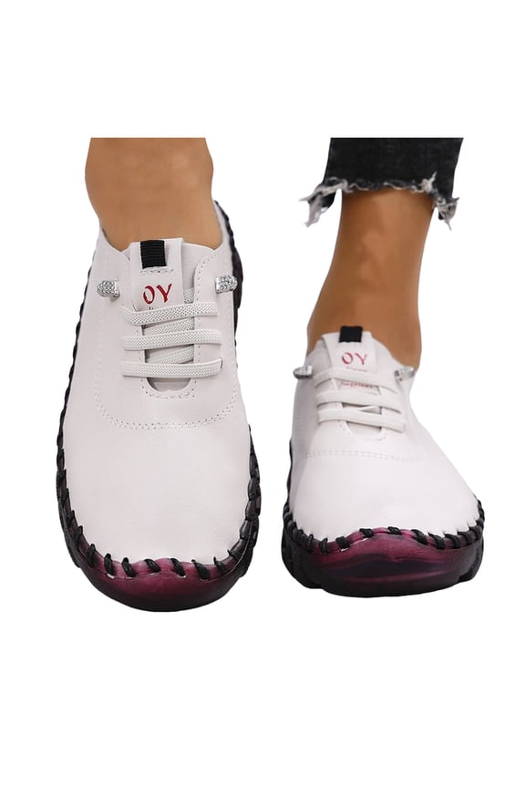 Womens Fashion Sneakers with Rubber Sole Casual Leather Lace up Walking Flat Work Shoes Spring Fall