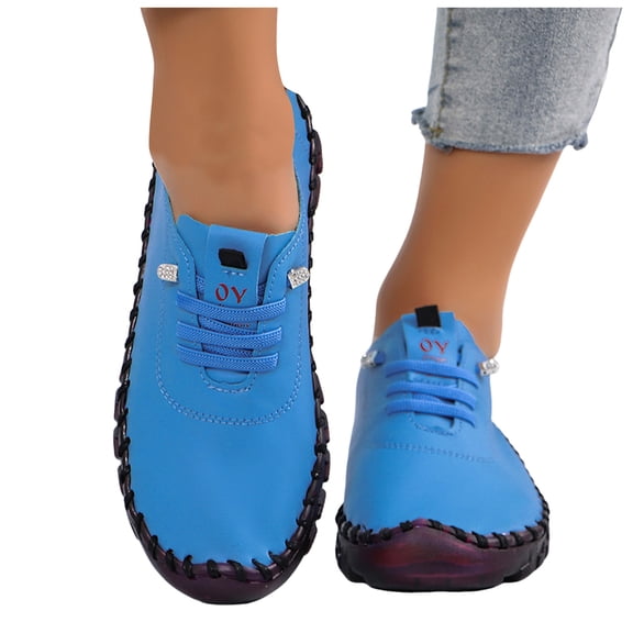 Womens Fashion Sneakers with Rubber Sole Casual Leather Lace up Walking Flat Work Shoes Spring Fall