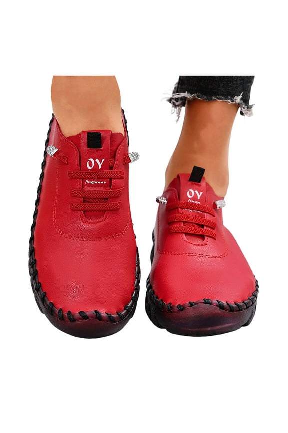 Womens Fashion Sneakers with Rubber Sole Casual Leather Lace up Walking Flat Work Shoes Spring Fall