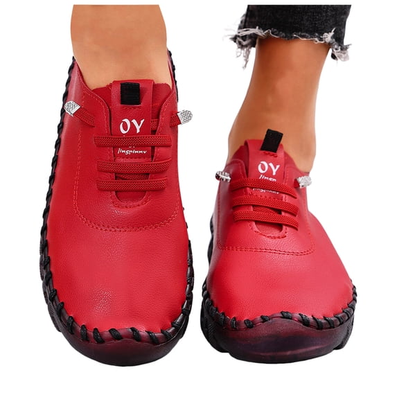 Womens Fashion Sneakers with Rubber Sole Casual Leather Lace up Walking Flat Work Shoes Spring Fall