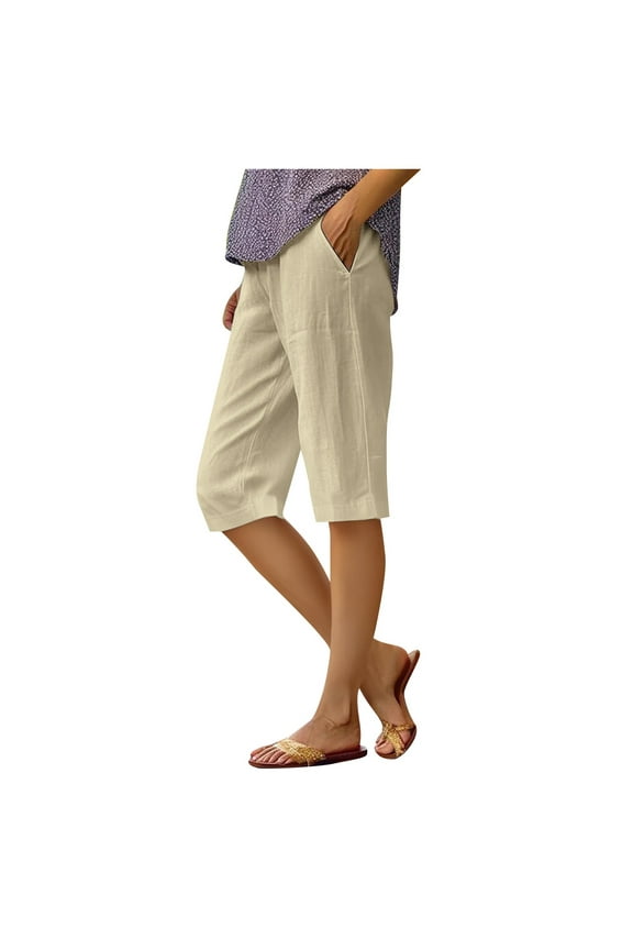 Womens Fashion Solid Large Pocket Elastic Casual Pants Pocket Capris Petite Pants for Women Work Casual Womens Casual Loose Ripped Denim Pants on Dress Pants for Women Business Casual Casual