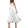 thumbnail image 1 of Womens Fashion Spaghetti Strap Flowy A-Line Dress with 3D Floral Appliques Party Maxi Gown White S, 1 of 6