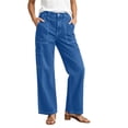 thumbnail image 1 of Womens Fashion Straight Leg Jeans Button Zipper with Pockets Solid Color Denim Pants Casual Loose Long Trousers S-2XL Blue, 1 of 8
