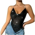 thumbnail image 1 of Womens Fashion Strap Top Casual V Neck Camisoles Backless Metal Chain Strapless Sequin Sling Top, 1 of 7