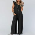 thumbnail image 1 of Womens Fashion Summer Solid Casual V Neck Sleeveless Belted High Waist Long Pants Rompers, 1 of 8