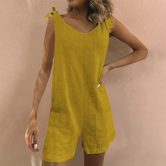 Womens Fashion Summer Solid Pocket Casual Sleeveless Suspender Jumpsuit